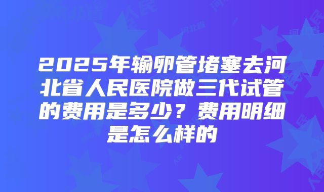 2025年输卵管堵塞去河北省人民医院做三代试管的费用是多少？费用明细是怎么样的