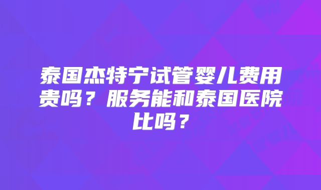 泰国杰特宁试管婴儿费用贵吗？服务能和泰国医院比吗？