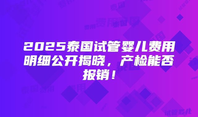 2025泰国试管婴儿费用明细公开揭晓,产检能否报销!