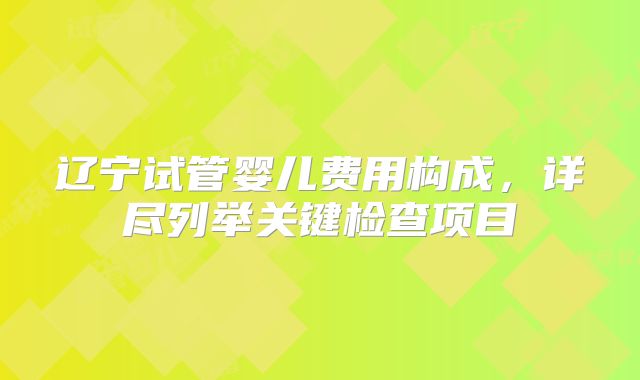 辽宁试管婴儿费用构成,详尽列举关键检查项目