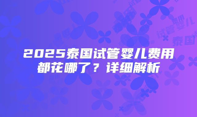 2025泰国试管婴儿费用都花哪了?详细解析