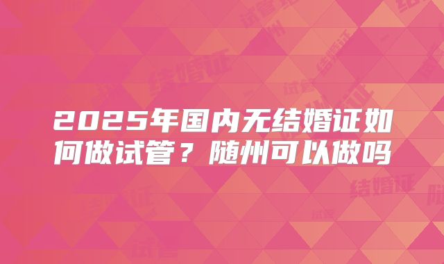 2025年国内无结婚证如何做试管？随州可以做吗