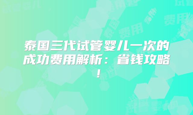 泰国三代试管婴儿一次的成功费用解析:省钱攻略!