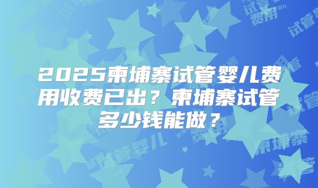 2025柬埔寨试管婴儿费用收费已出？柬埔寨试管多少钱能做？