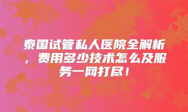 泰国试管私人医院全解析，费用多少技术怎么及服务一网打尽！