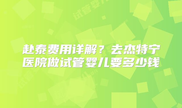 赴泰费用详解?去杰特宁医院做试管婴儿要多少钱