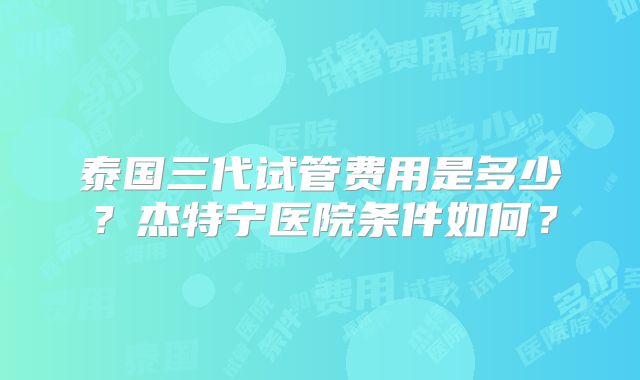 泰国三代试管费用是多少？杰特宁医院条件如何？