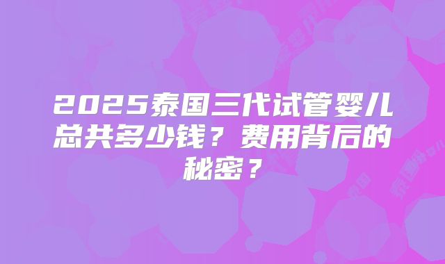 2025泰国三代试管婴儿总共多少钱？费用背后的秘密？