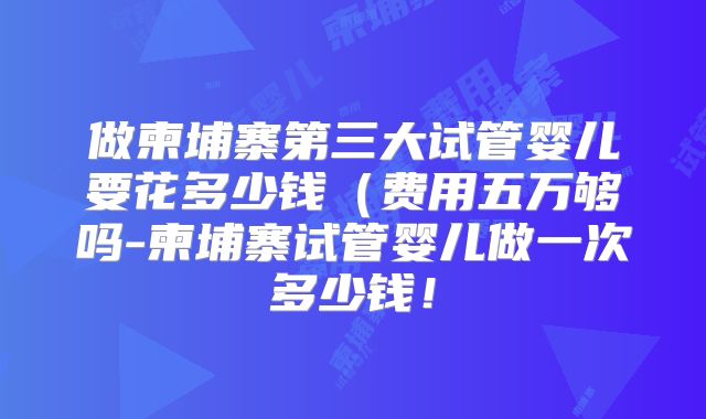 做柬埔寨第三大试管婴儿要花多少钱(费用五万够吗-柬埔寨试管婴儿做一次多少钱!
