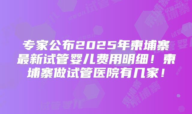 专家公布2025年柬埔寨最新试管婴儿费用明细！柬埔寨做试管医院有几家！