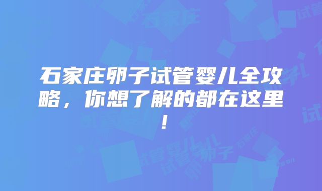 石家庄卵子试管婴儿全攻略，你想了解的都在这里！