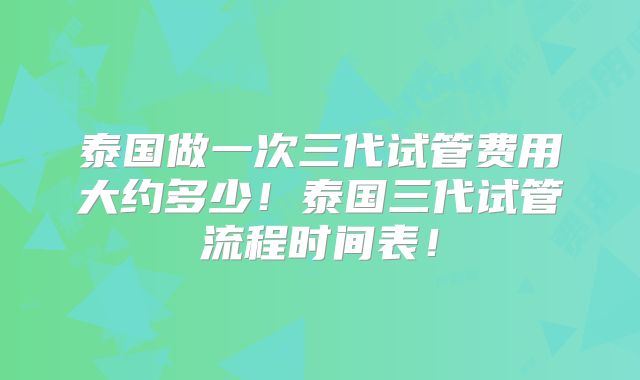 泰国做一次三代试管费用大约多少!泰国三代试管流程时间表!
