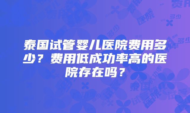 泰国试管婴儿医院费用多少？费用低成功率高的医院存在吗？