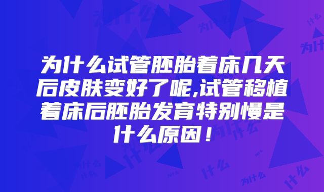 为什么试管胚胎着床几天后皮肤变好了呢,试管移植着床后胚胎发育特别慢是什么原因!