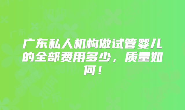 广东私人机构做试管婴儿的全部费用多少，质量如何！