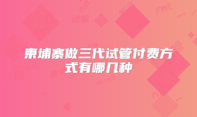 柬埔寨做三代试管付费方式有哪几种