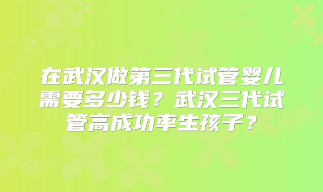在武汉做第三代试管婴儿需要多少钱？武汉三代试管高成功率生孩子？