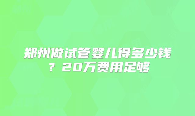 郑州做试管婴儿得多少钱?20万费用足够