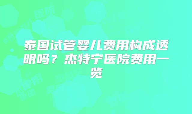泰国试管婴儿费用构成透明吗？杰特宁医院费用一览
