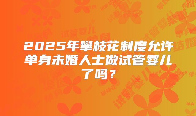 2025年攀枝花制度允许单身未婚人士做试管婴儿了吗？