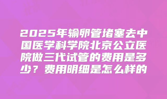 2025年输卵管堵塞去中国医学科学院北京公立医院做三代试管的费用是多少？费用明细是怎么样的