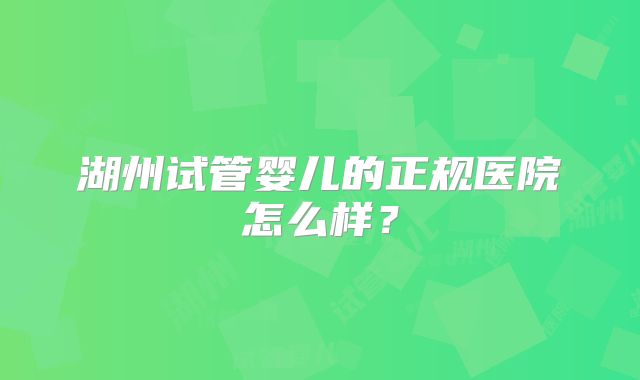 湖州试管婴儿的正规医院怎么样？
