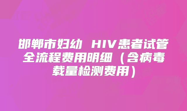 邯郸市妇幼 HIV患者试管全流程费用明细（含病毒载量检测费用）