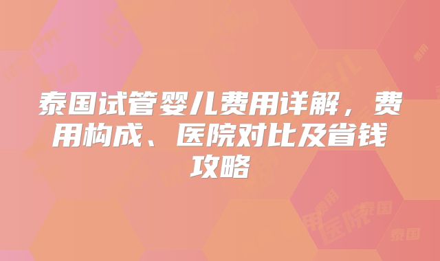 泰国试管婴儿费用详解，费用构成、医院对比及省钱攻略