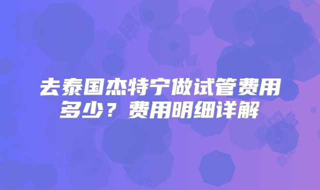 去泰国杰特宁做试管费用多少?费用明细详解