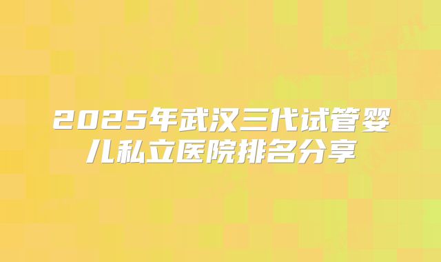 2025年武汉三代试管婴儿私立医院排名分享
