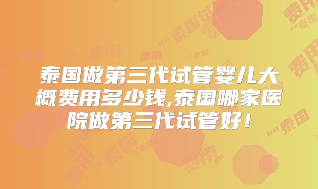 泰国做第三代试管婴儿大概费用多少钱,泰国哪家医院做第三代试管好！