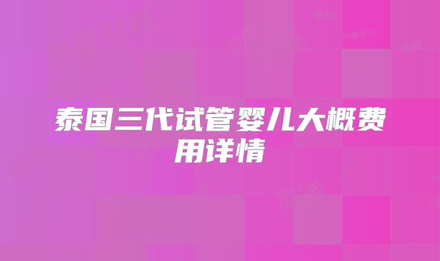 泰国三代试管婴儿大概费用详情