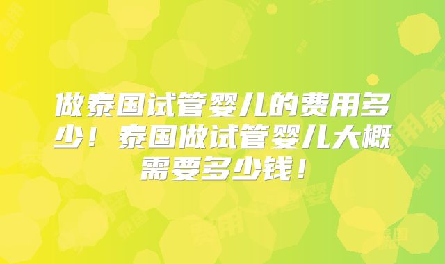 做泰国试管婴儿的费用多少！泰国做试管婴儿大概需要多少钱！