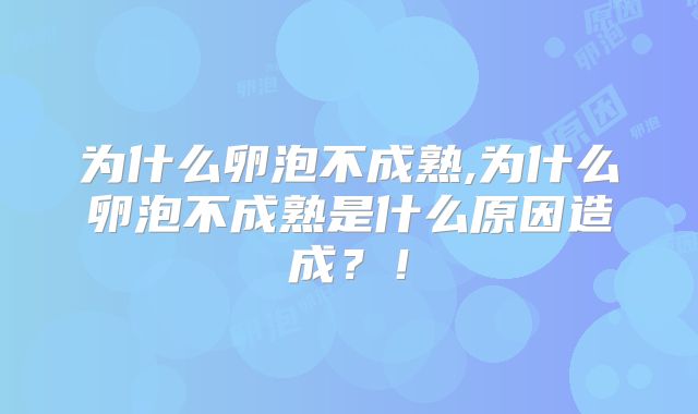 为什么卵泡不成熟,为什么卵泡不成熟是什么原因造成？！