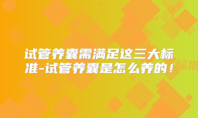试管养囊需满足这三大标准-试管养囊是怎么养的！
