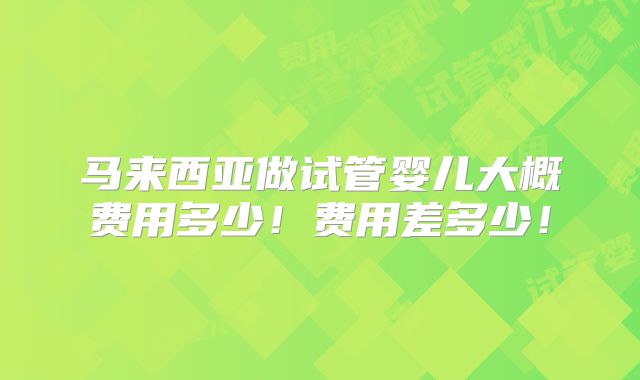 马来西亚做试管婴儿大概费用多少!费用差多少!