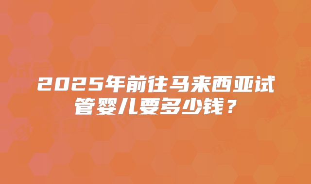 2025年前往马来西亚试管婴儿要多少钱?
