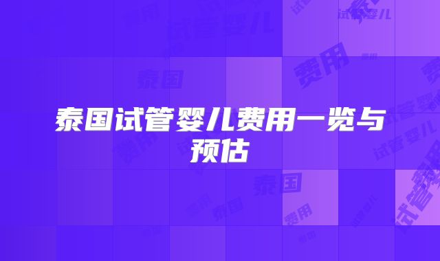 泰国试管婴儿费用一览与预估