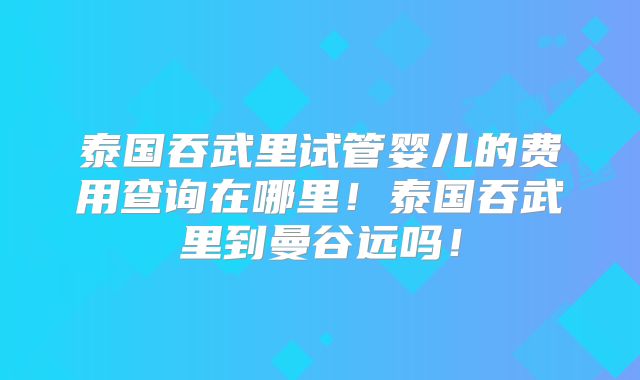 泰国吞武里试管婴儿的费用查询在哪里!泰国吞武里到曼谷远吗!