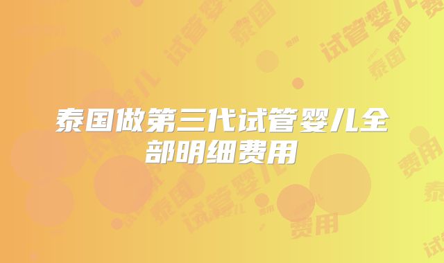 泰国做第三代试管婴儿全部明细费用