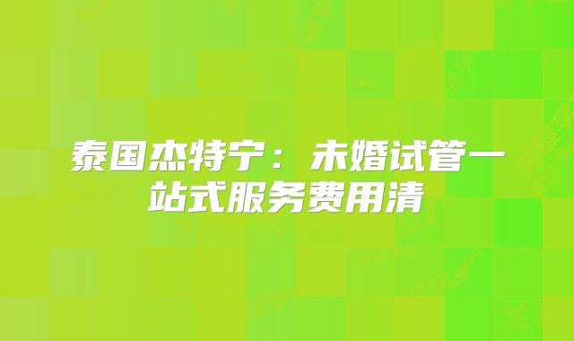 泰国杰特宁：未婚试管一站式服务费用清