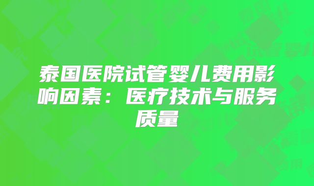 泰国医院试管婴儿费用影响因素：医疗技术与服务质量