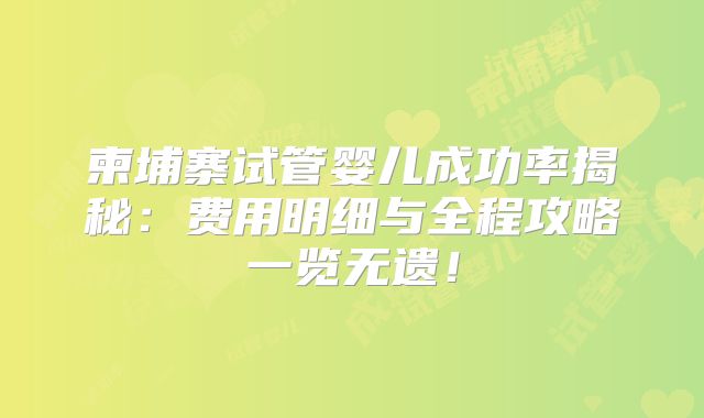 柬埔寨试管婴儿成功率揭秘:费用明细与全程攻略一览无遗!
