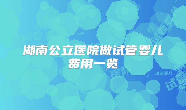 湖南公立医院做试管婴儿费用一览