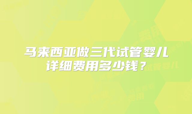马来西亚做三代试管婴儿详细费用多少钱？