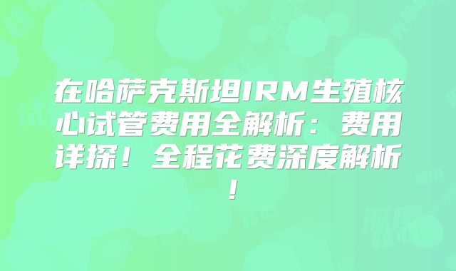 在哈萨克斯坦IRM生殖核心试管费用全解析:费用详探!全程花费深度解析!