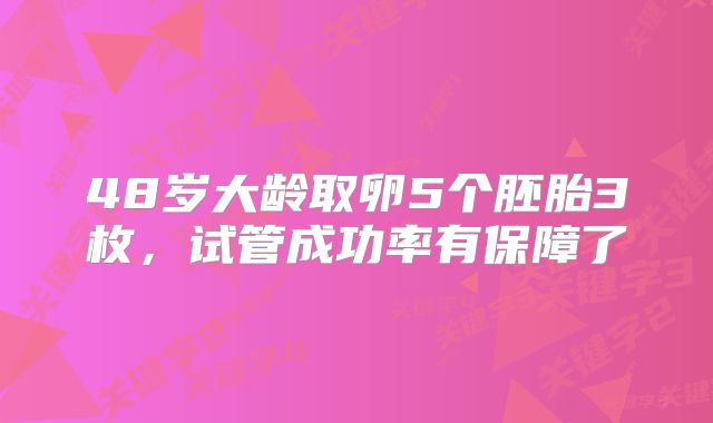 48岁大龄取卵5个胚胎3枚,试管成功率有保障了