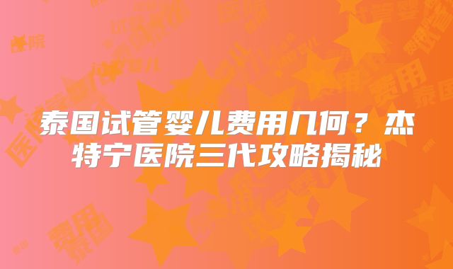 泰国试管婴儿费用几何？杰特宁医院三代攻略揭秘