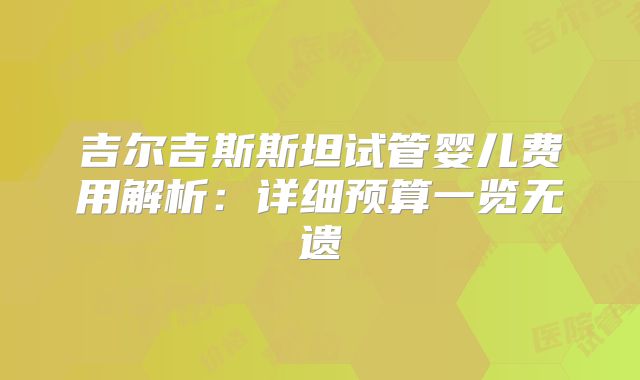 吉尔吉斯斯坦试管婴儿费用解析:详细预算一览无遗