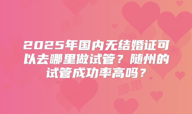 2025年国内无结婚证可以去哪里做试管？随州的试管成功率高吗？